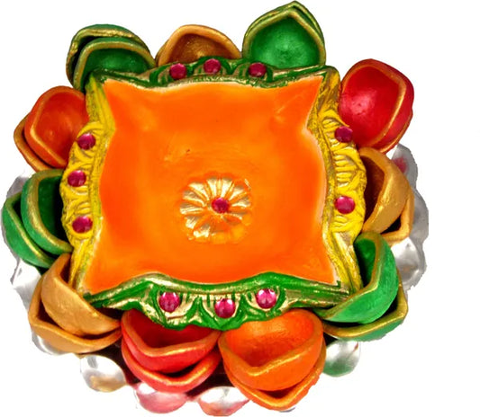 Handmade Clay Diya Pooja Thali Set | Diwali Pooja Thali | Diya For Diwali Terracotta (22 Pieces, Multicolor)