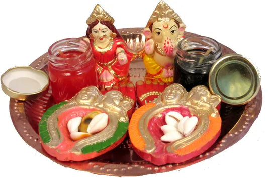 Diwali Pooja Kit With Laxmi Ganesh Copper (23 Pieces, Brown)