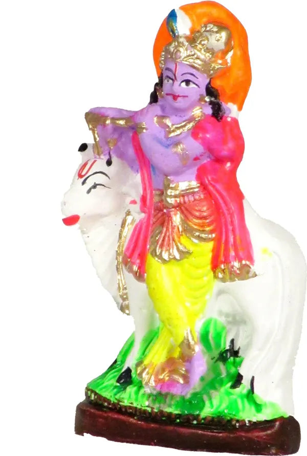 Krishna Statue | Bal Gopal Statue Decorative Showpiece - 11 Cm (Terracotta, Multicolor)