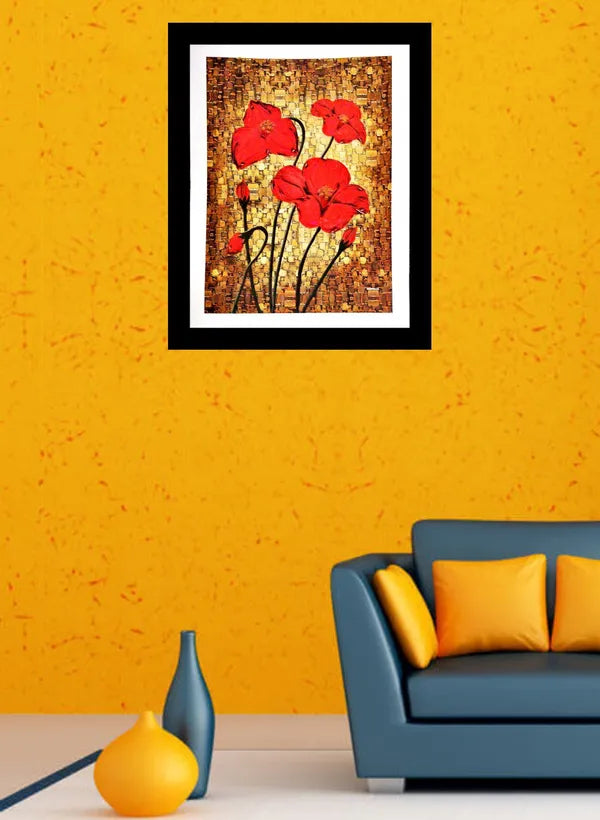 Photo & Frame Wall Paintings Flower For Living Room ( 48 X 37 Cm ) Digital Reprint 48 Inch X 37 Inch Painting (With Frame)