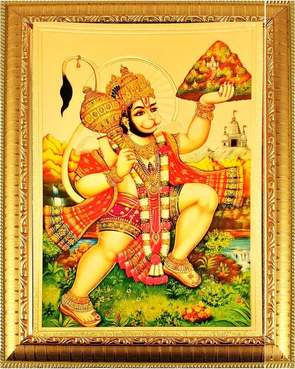 Photo & Frame Bajrang Bali Hanuman Ji God Photo With Frame For Pooja Frame