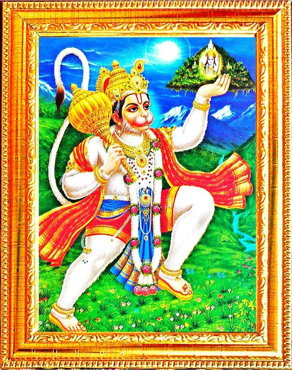 Photo & Frame Lord Hanuman Carrying Sanjeevani | Bajrang Bali Hanuman Ji | God Photo With Frame