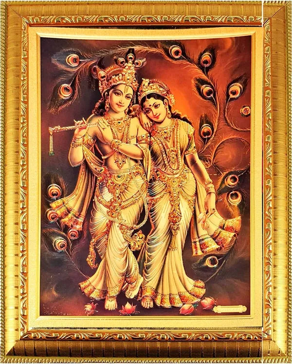 Photo & Frame Radha Krishna God Photo With Frame For Pooja || Golden   For Temple ||   For Wall Decorative || God Idol Frame