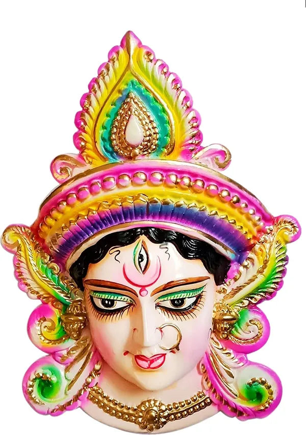 Vastu Feng Shui Beautiful Maa Durga Face Mask/Vaishno Devi/Maa Ambe 28 Cm (Terracotta, Multicolor)