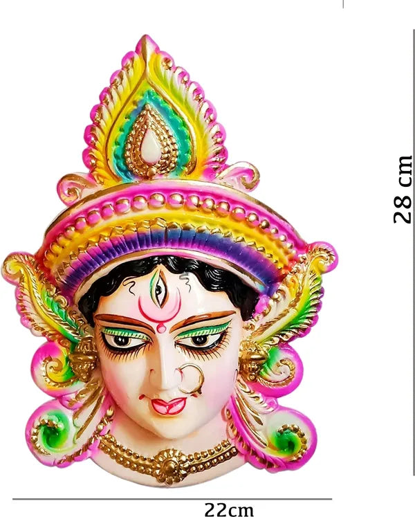 Vastu Feng Shui Beautiful Maa Durga Face Mask/Vaishno Devi/Maa Ambe 28 Cm (Terracotta, Multicolor)