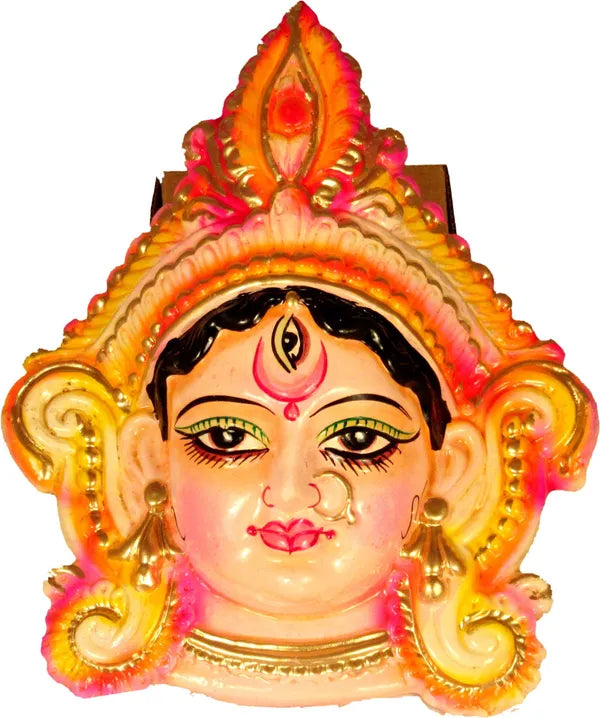 Vastu Feng Shui Beautiful Maa Durga Face Mask/Vaishno Devi/ - 18.5 Cm (Terracotta, Multicolor)