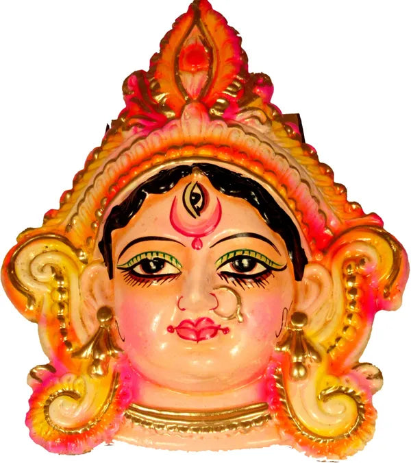 Vastu Feng Shui Beautiful Maa Durga Face Mask/Vaishno Devi/ - 18.5 Cm (Terracotta, Multicolor)