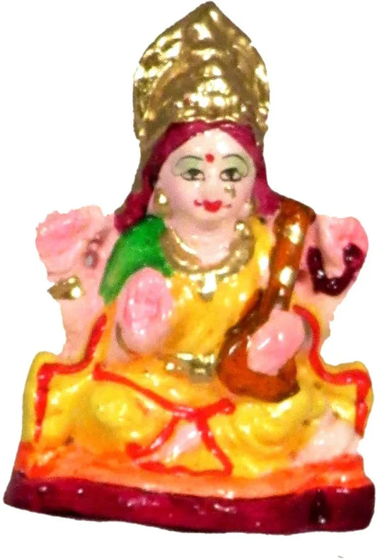 Saraswati Idol For Pooja Decorative Showpiece - 7 Cm (Terracotta, Multicolor)