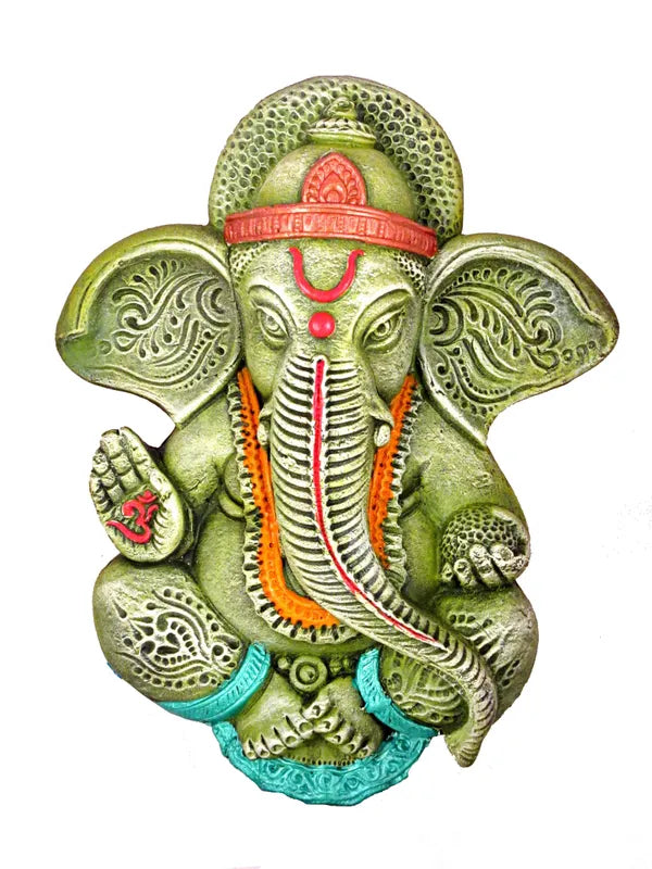 Ganesha Wall Hanging | Home Decor Items | Ganesh Ji Wall Hanging Decorative Showpiece - 25 Cm (Terracotta, Green)