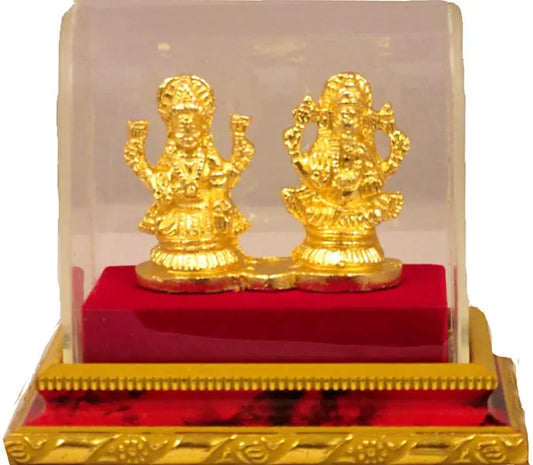 Gold Plated Brass Laxmi Ganesh Idol | Ganesha Statue | Ganpati Murti | For Home Decor | Gift Decorative Showpiece - 7 Cm (Brass, Gold)