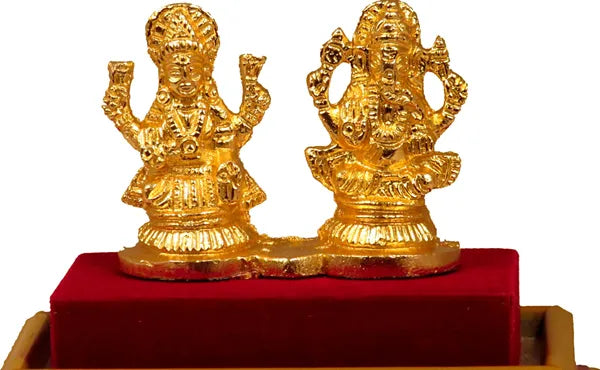 Gold Plated Brass Laxmi Ganesh Idol | Ganesha Statue | Ganpati Murti | For Home Decor | Gift Decorative Showpiece - 7 Cm (Brass, Gold)