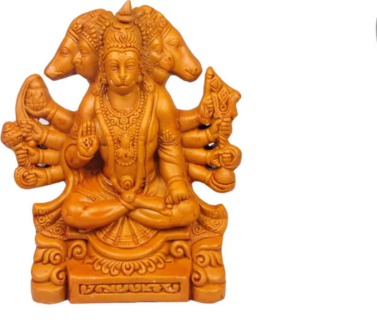 Panchmukhi Hanuman Ji Idol Decorative Showpiece - 6 Cm (Terracotta, Peach)