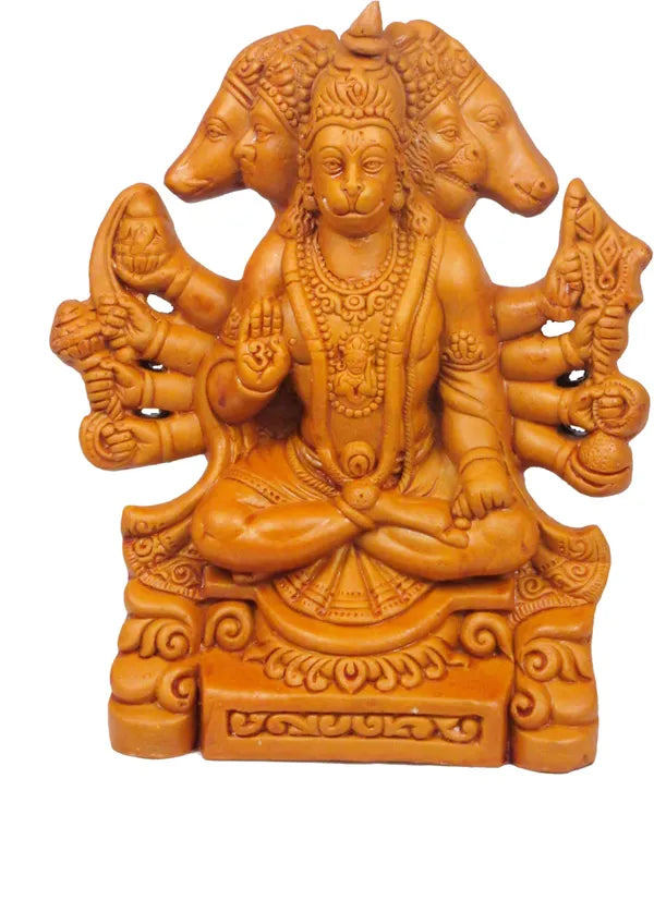 Panchmukhi Hanuman Ji Idol Decorative Showpiece - 6 Cm (Terracotta, Peach)