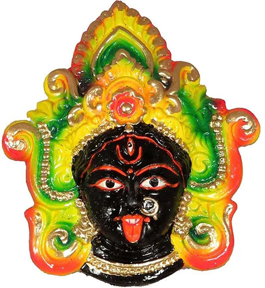 Kaali Maa Terracotta Vastu Feng Shui Beautiful Maa Kali Face Murti Idol Statue 12 Cm (Terracotta, Multicolor)