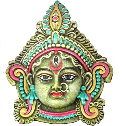 Goddess Durga Maa Face Idol Decorative Showpiece - 18 Cm (Terracotta, Green)