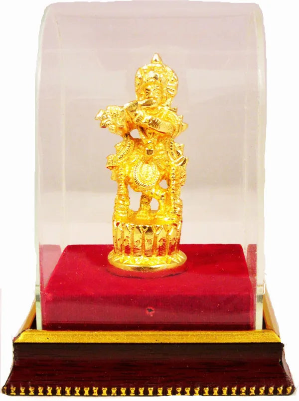 Brass Lord Krishna Stand Idol Decorative Showpiece - 9 Cm (Brass, Gold)