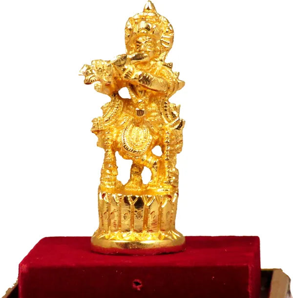 Brass Lord Krishna Stand Idol Decorative Showpiece - 9 Cm (Brass, Gold)