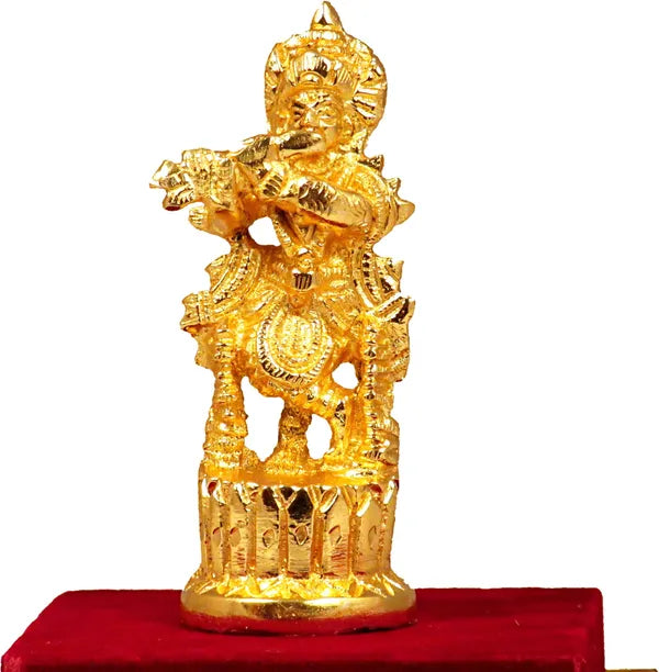 Brass Lord Krishna Stand Idol Decorative Showpiece - 9 Cm (Brass, Gold)