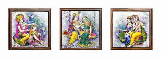 Photo & Frame 3 Radha Krishna Wall Paintings With Frame For Living Room