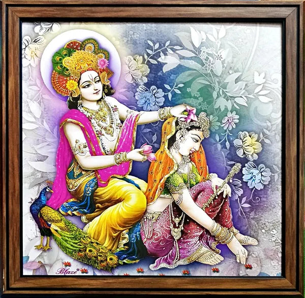 Photo & Frame 3 Radha Krishna Wall Paintings With Frame For Living Room