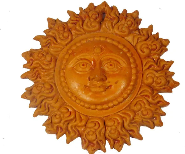 Lord Surya Wall Hanging | Sun Wall Hanging | Vastu Showpiece Decorative Showpiece - 18 Cm (Terracotta, Brown)