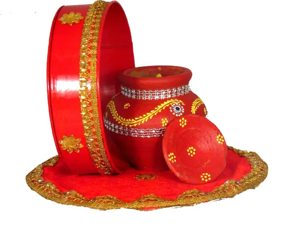 Karwachauth Thali Set | Karwa Chauth Pooja Thali Karwa Chauth Chalni Terracotta (5 Pieces, Red)