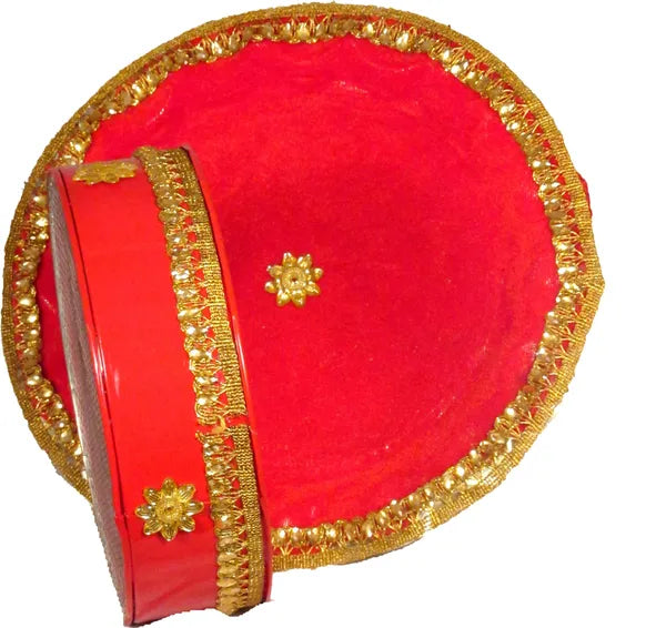 Terracotta Karwa With Karwachauth Thali | Karwachauth Pooja Thali Set Silver Plated (8 Pieces, Red)