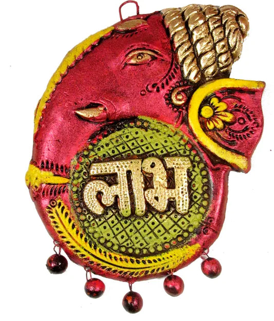 Premium Quality Handmade Ganesha Terracotta Shubh Labh Wall Hanging For Home Decor Decorative Showpiece - 18 Cm (Terracotta, Multicolor)