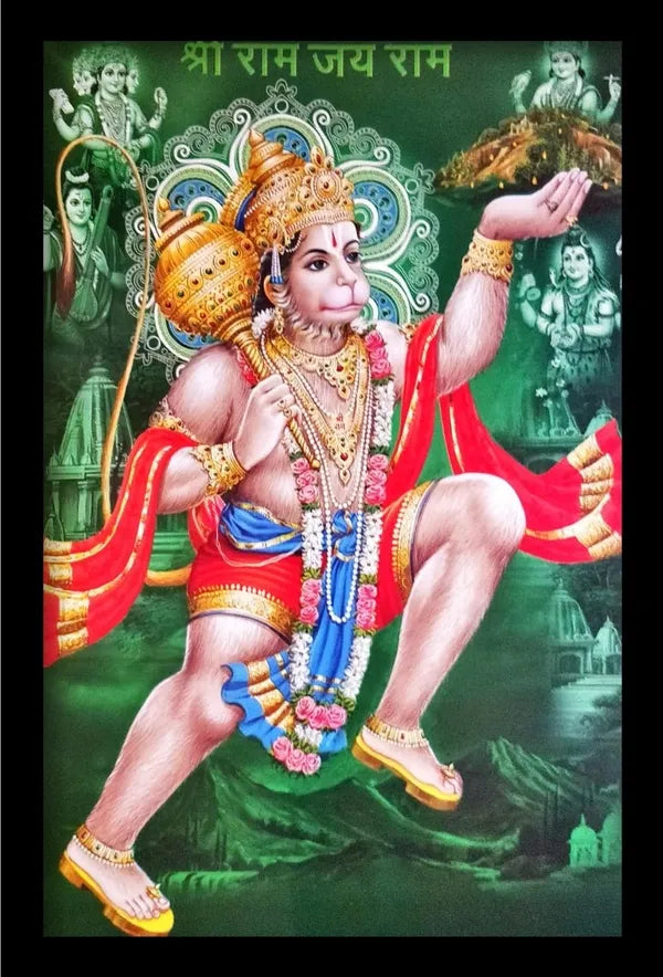 Photo & Frame Hanuman Ji   | Bajrang Bali Hanuman Ji God Photo With Frame For Pooja|Big Size Photo |