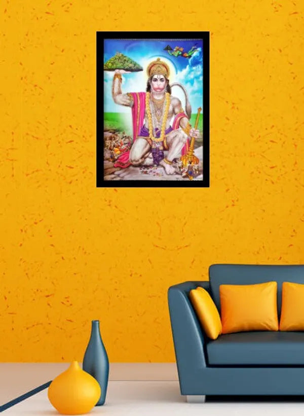 Photo & Frame Hanuman Ji   | Bajrang Bali Hanuman Ji God Photo With Frame For Pooja|Big Size Photo | God   ( 35 X 24.5 Cm )