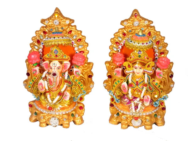 Terracotta Laxmi Ganesh Murti / Clay Laxmi Ganesh Idol Decorative Showpiece - 19 Cm (Terracotta, Multicolor)