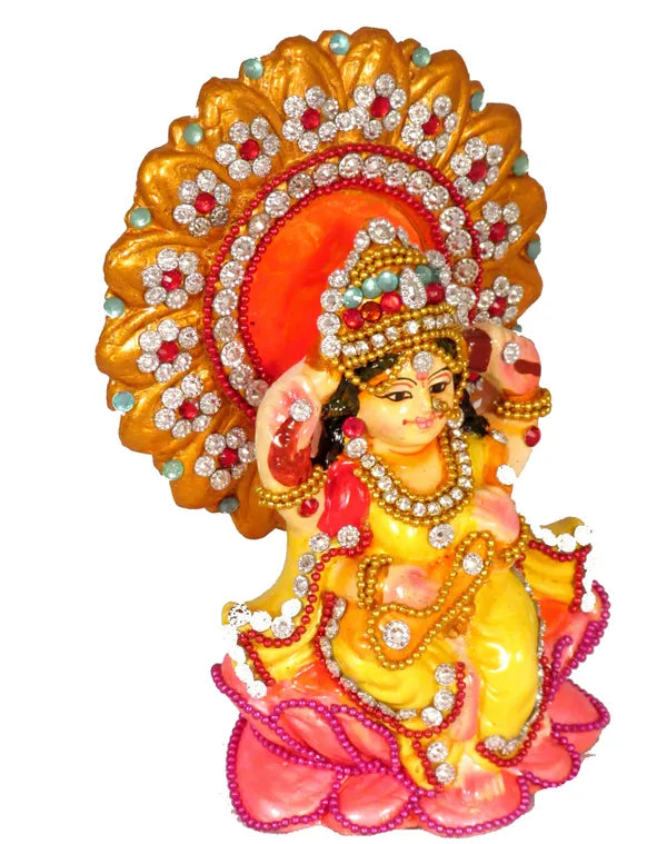 Terracotta Saraswati Mata Murti Saraswati Murti Saraswati Idol Decorative Showpiece - 13 Cm (Terracotta, Multicolor)