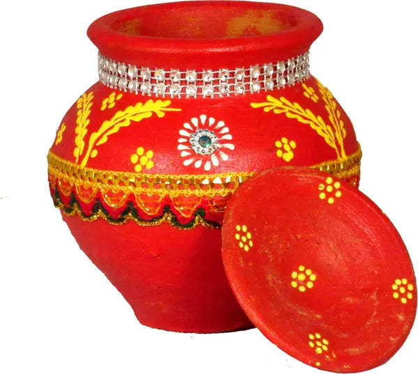 Exclusive Designer Ahoi For Ahoi Ashtami | Kalash For Pooja Terracotta Kalash (Green, Red)