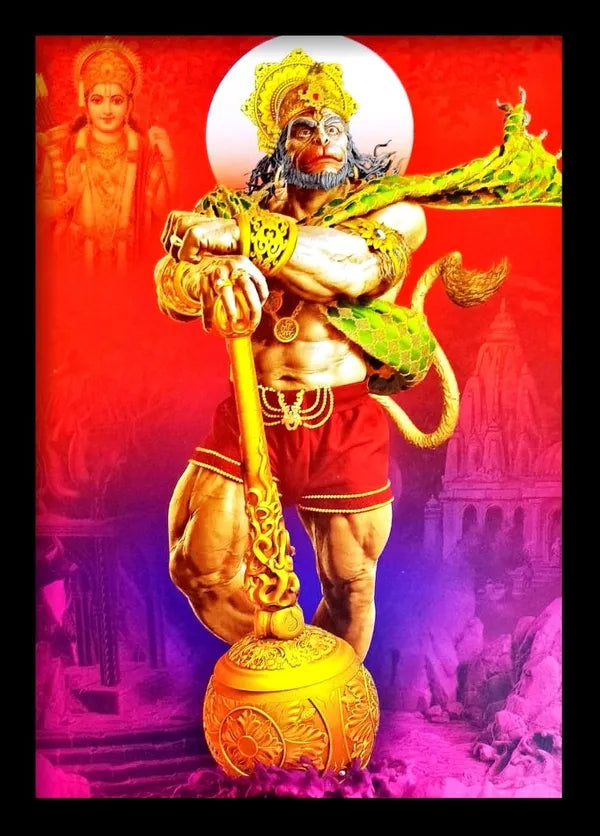 Photo & Frame Hanuman Ji   Big Size 48 X 32 Cm