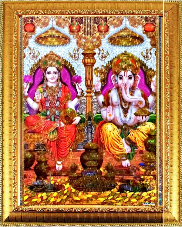 Photo & Frame Laxmi Ganesh   | God  s | Hindu God Photo | Bhagwan Photo | Small Size Photo Of 7X 5 Inch