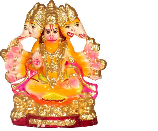 Terracotta Panchmukhi Hanuman Murti For Home | Hanuman Idol Decorative Showpiece - 17 Cm (Terracotta, Multicolor)