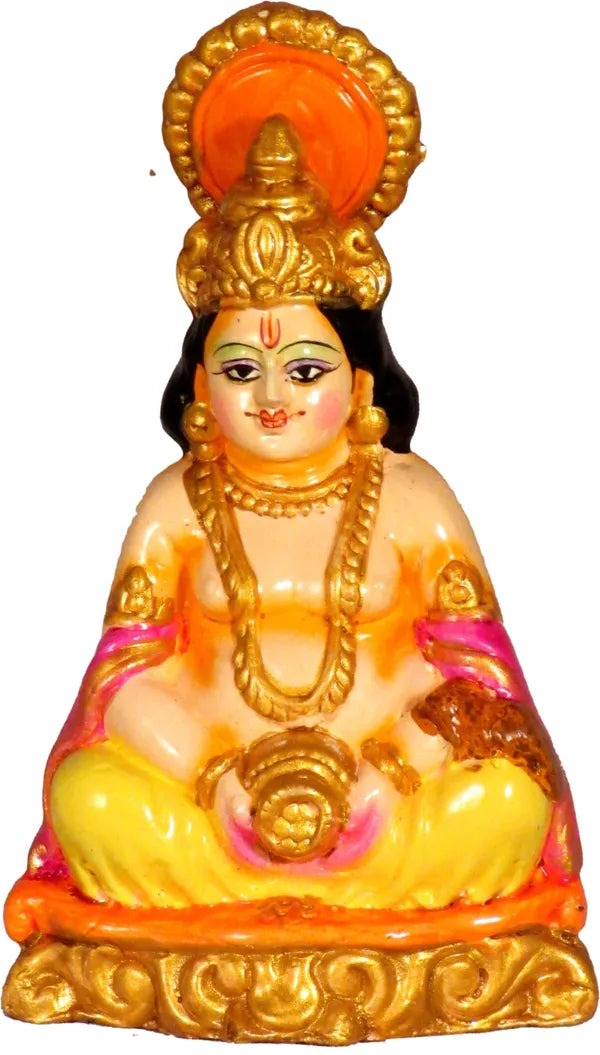 Terracotta Kuber Ji Murti | Kuber Statue Decorative Showpiece - 14 Cm (Terracotta, Multicolor)