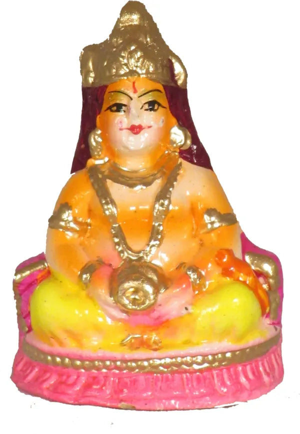 Terracotta Kuber Ji Murti | Kuber Statue Decorative Showpiece - 9 Cm (Terracotta, Multicolor)