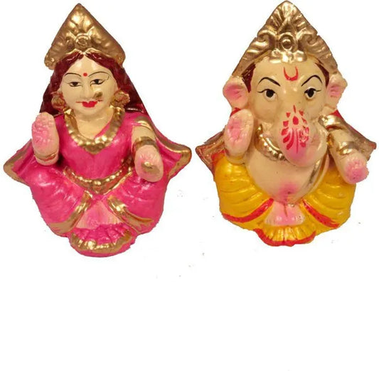 Laxmi Ganesh Decorative Showpiece - 7 Cm (Clay, Multicolor)