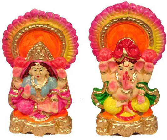 Laxmi Ganesh Decorative Showpiece - 11 Cm (Clay, Multicolor)