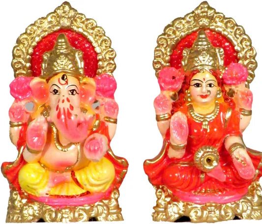 Laxmi Ganesh Idol | Ganesh Laxmi Ji Idol For Diwali Decorative Showpiece - 17 Cm (Terracotta, Multicolor)