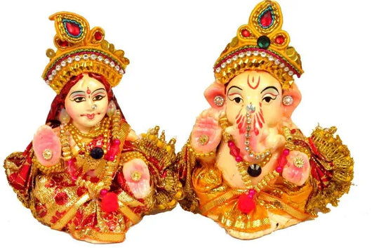 Terracotta Laxmi Ganesh Murti / Clay Laxmi Ganesh Idol Decorative Showpiece Decorative Showpiece - 7.5 Cm (Clay, Multicolor)