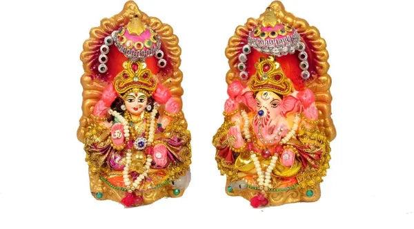 Laxmi Ganesh Decorative Showpiece - 13 Cm (Clay, Multicolor)