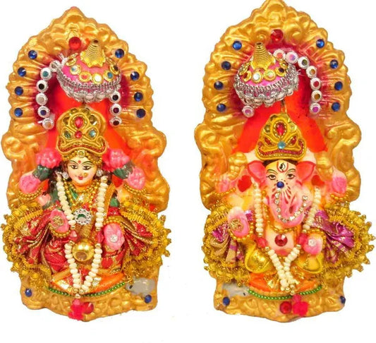 Laxmi Ganesh Decorative Showpiece - 15 Cm (Clay, Multicolor)