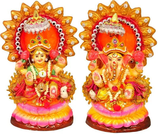 Laxmi Ganesh Decorative Showpiece - 16 Cm (Clay, Multicolor)