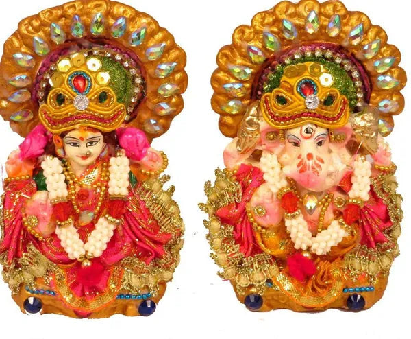 Laxmi Ganesh Decorative Showpiece - 10 Cm (Clay, Multicolor)