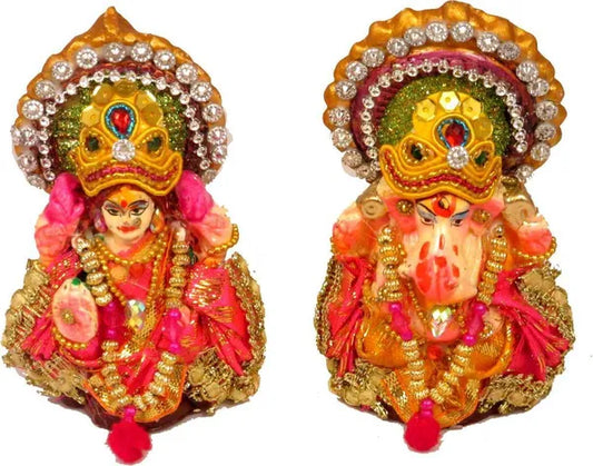 Laxmi Ganesh Decorative Showpiece - 8 Cm (Clay, Multicolor)