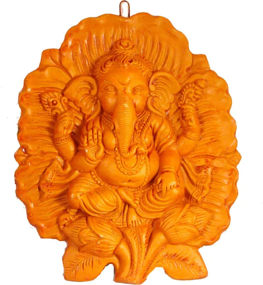 Ganesha Wall Hanging | Ganesh Wall Hanging | Ganesh Terracotta Idol | Decorative Showpiece - 22 Cm (Terracotta, Orange)