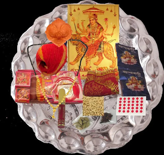 Puja Samagri, Puja Kit For Navratri, 25 Item For Pooja Prayer Kit Silver Plated (31 Pieces, Multicolor)