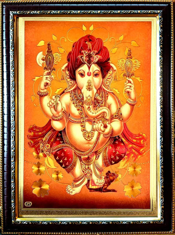 Photo & Frame Gold Foil Embossed Ganesha   (33 X 24 Cm )